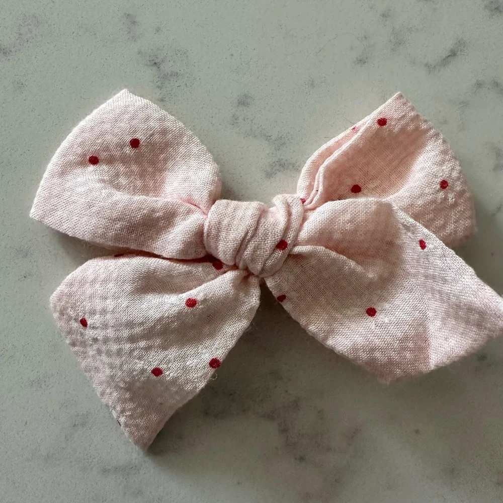 LITTLE POPPY CO COMPANY Lot 3 Bows Pink Black & White Hearts Gray Blue Clips